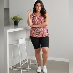 🩷 TOMMY HILFIGER pink, orange floral pattern, V-neck sleeveless top plus size 20